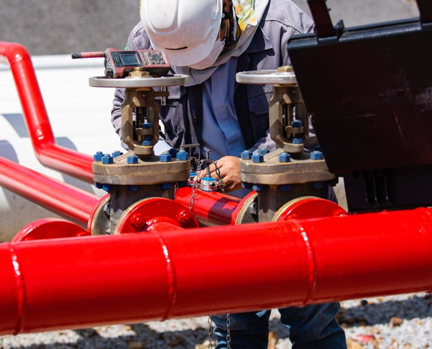 Red Fire Water Pumps Being Inspected