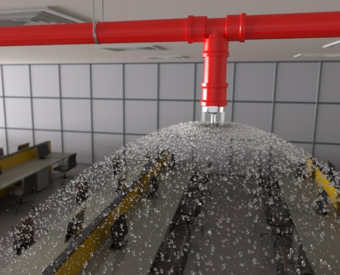 Fire Sprinkler Going Off In Commercial Building
