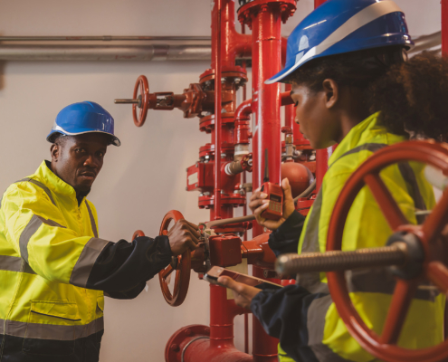 Engineer Or Technician Work Checking Fire Suppression System